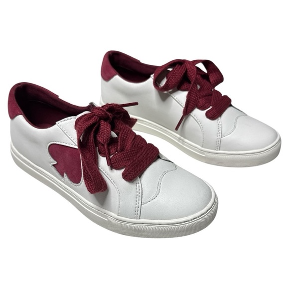 Kate Spade Fez White Leather Burgundy Sneakers Sz:6 - Picture 1 of 14